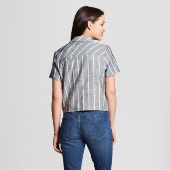 Universal Threads Grey and White Stripe Front Tie Blouse - Picture 2 of 5